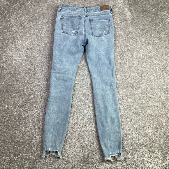 American Eagle Jegging Women's 2 Blue Skinny High Rise Light Wash Distressed - Picture 2 of 10